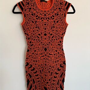 RVN Orange and Black jacquard body con dress